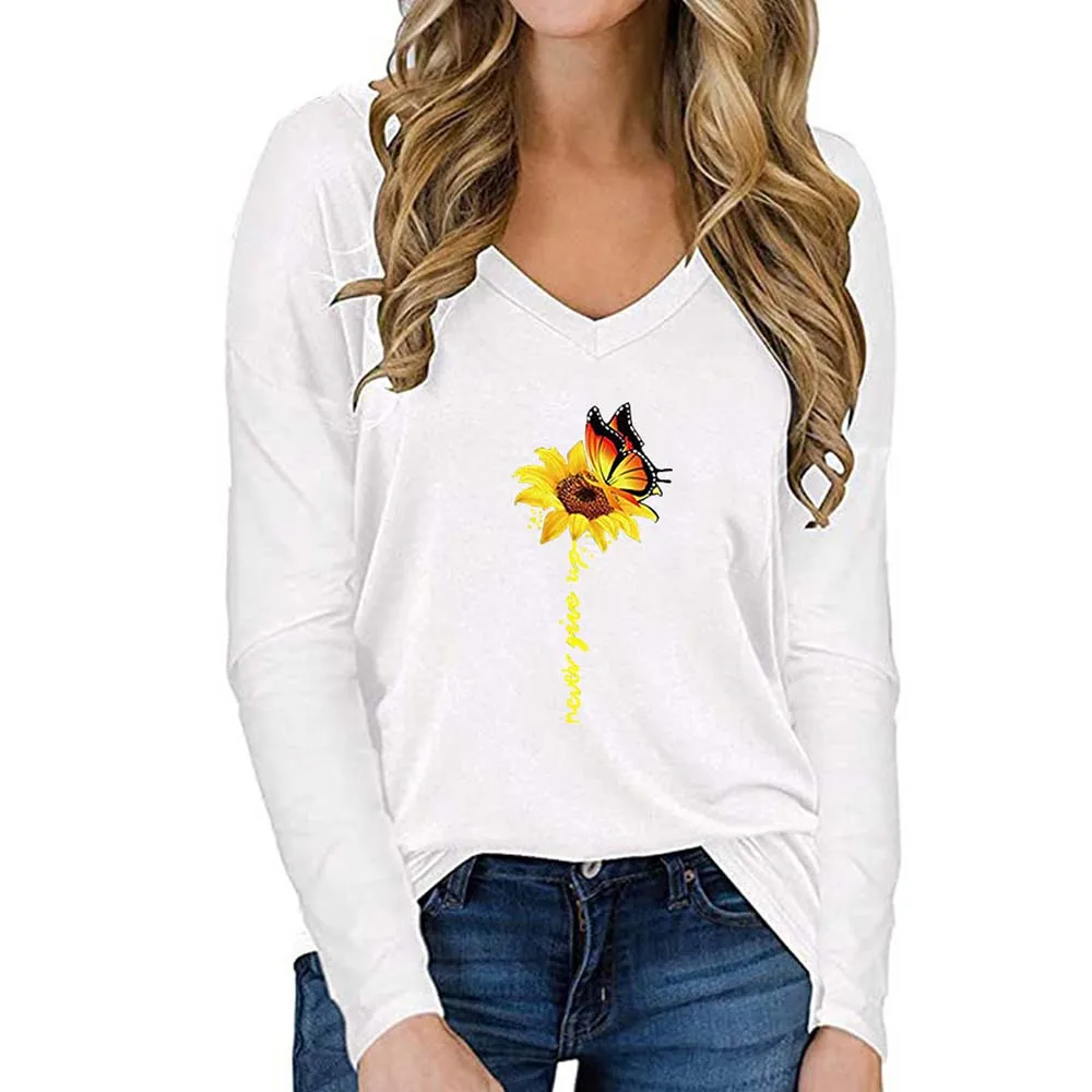 

Women T Shirt Plus Size Long Sleeve V Neck Tee Top Flora Print Loose Bottoming t Shirt Female Outfits Top Mujer