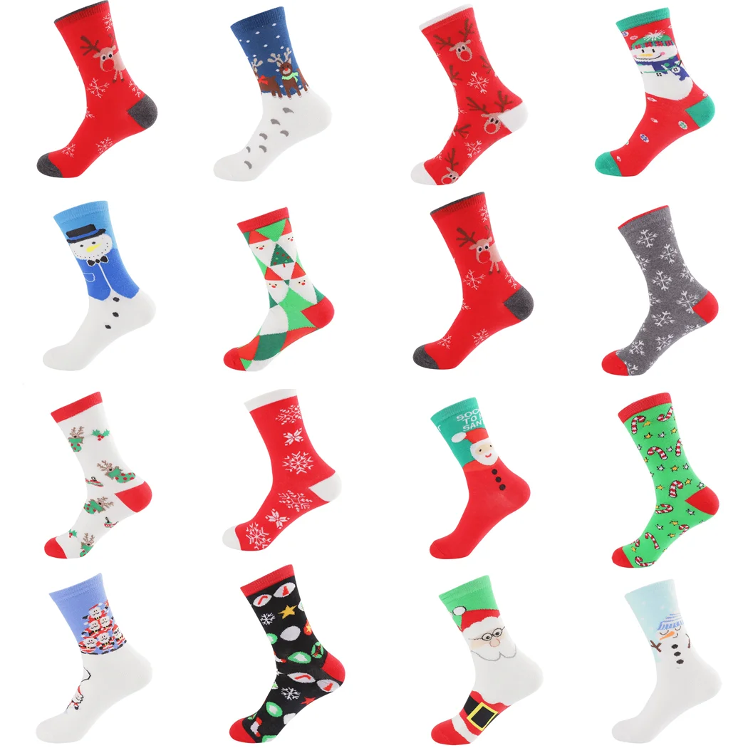 

5 pairs of Christmas woman socks Cute Elk Snowman Santa Claus Candy Cane Snowflake Cartoon Pattern Fun Medium Tube Socks