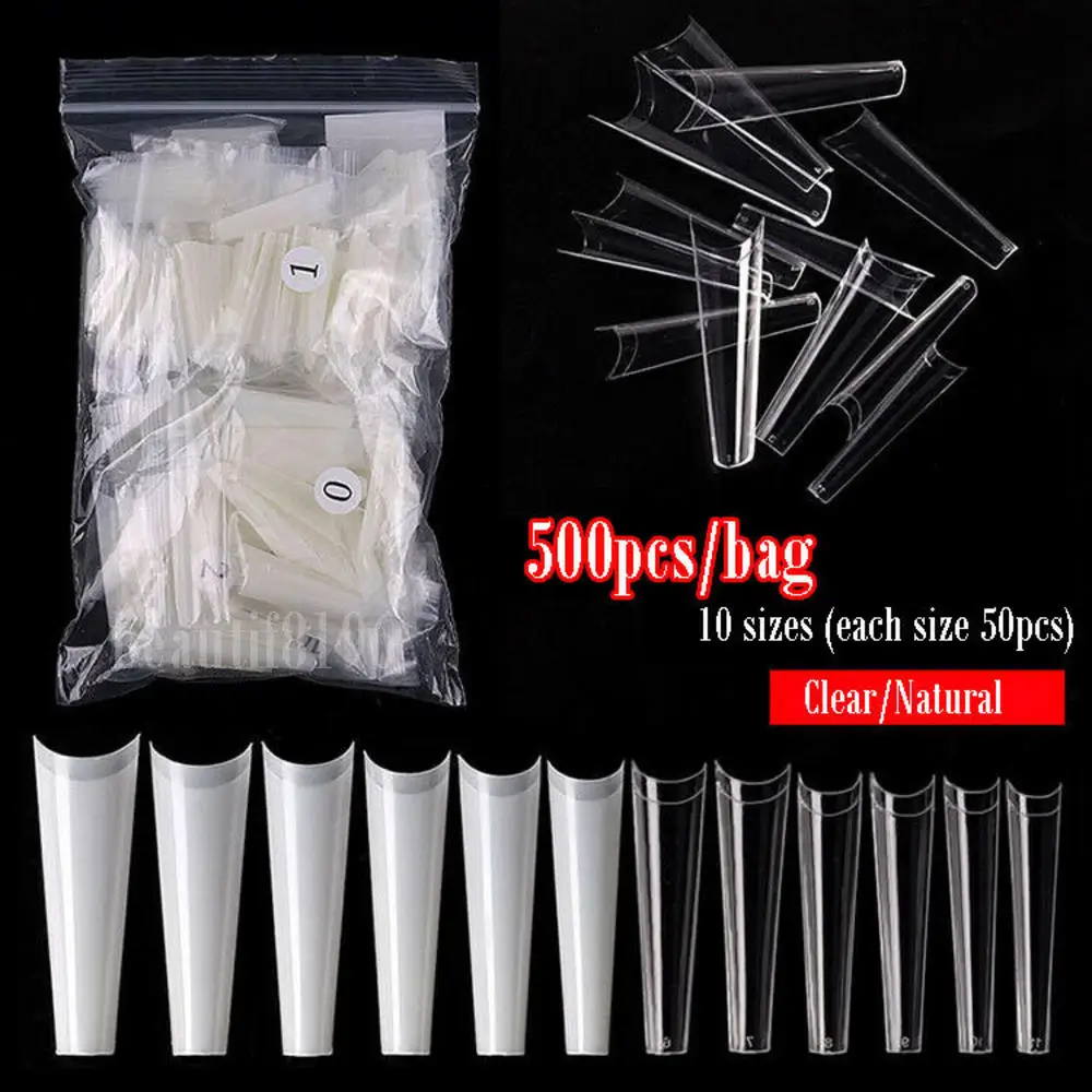 

504Pcs/Box Full Cover Fake Nail Artificial Press on Long Ballerina Clear/white False Coffin Nails Art Tips Manicure Tool