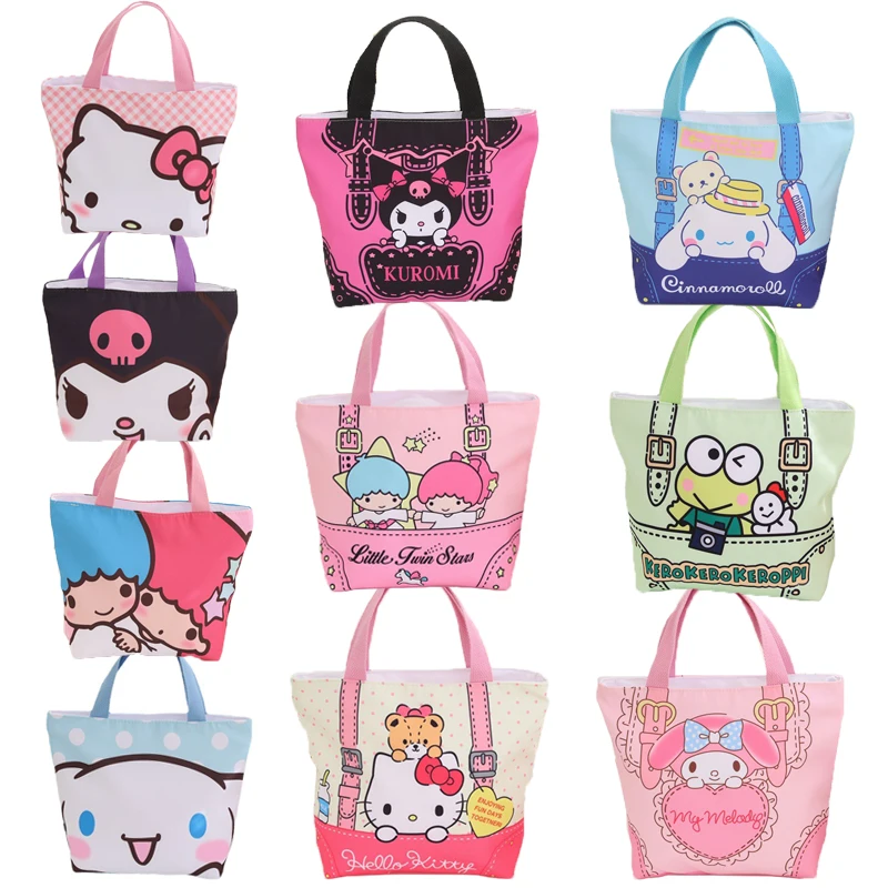 

Kawaii Lovely Canvas Lunch Box Bag Cartoon Anime Sanrios Kuromi Cinnamoroll Mymelody Children's Water Cup Lunch Box Storage Bag