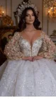 Роскошное женское свадебное платье с полным бисером, пышными длинными рукавами, свадебные платья принцессы, иллюзия, глубокий вырез