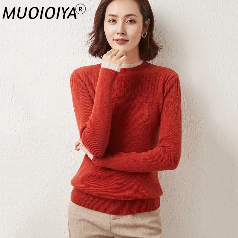 

2022 осень/зима женские свитера кружевной стиль 100% шерстяные пуловеры с круглым вырезом и длинным рукавом Милая одежда стандартные Топы