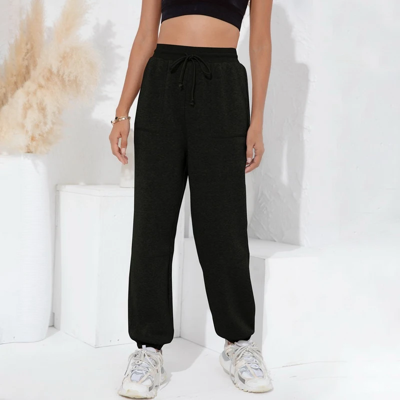 

Muyogrt High Waist Loose Fleece Sweatpants Trousers With Pocket 2021 Fall Winter Black White Baggy Joggers Women Sweat Pants