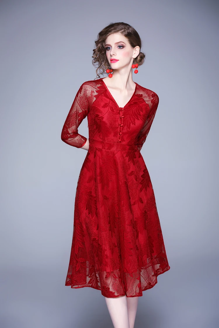 H han queen Новое Осеннее Открытое платье Vestidos элегантное офисное женское платье Сексуальное Тонкое Платье с v-образным вырезом для работы деловые повседневные кружевные платья