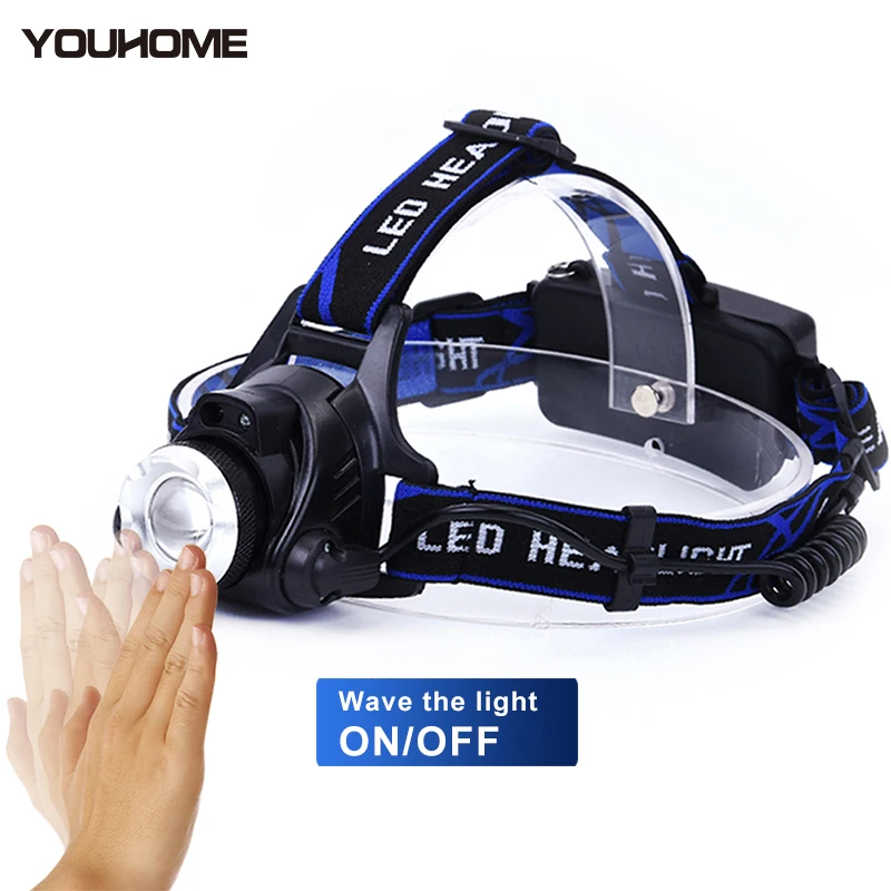 

YOUHOME IR Sensor Headlight USB Rechargeable Zoomable Headlamp Waterproof Super bright camping handwave light Free shipping