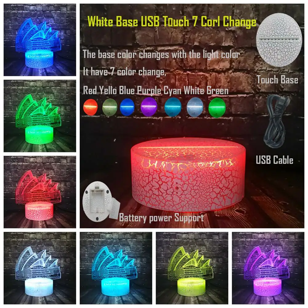 Touch USB 7 COLORS Креативный Австралийский Сидни опера дом 3D Визуальный светодиодный дом спальня стол 7 цветов трещина RGB Изменение праздник друг Рождественский подарок для детей - Испускаемый цвет: Touch USB 7 COLORS