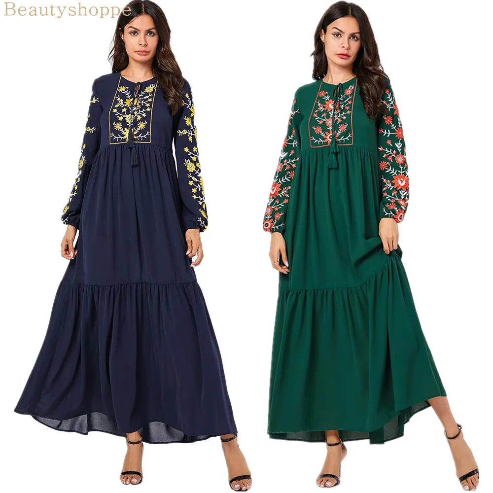 Новинка 2019 г. вышитая Цветочная мусульманская Абая женское платье модель syari