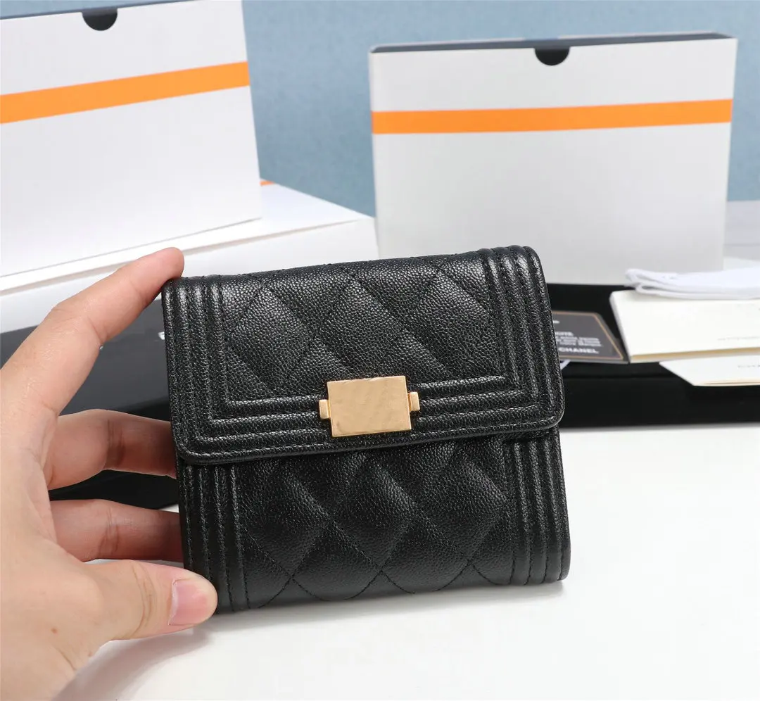 Luxury Women Western Style Chains Shoulder Bags genuine leather top quality clutch wallet black card clip short purse key case