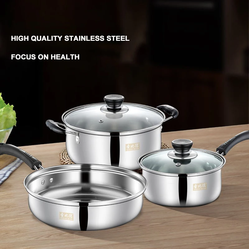 

Cookware Set Stainless Steel 3-Piece Kitchen Cooking Pot Pan Sets Induction Saucepan Casserole with Tempered Glass lid