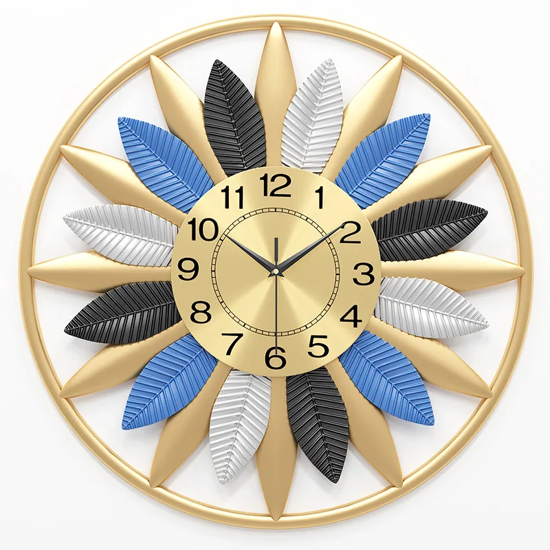 

European style retro wrought iron wall clock living room clock leaf decoration wall clock