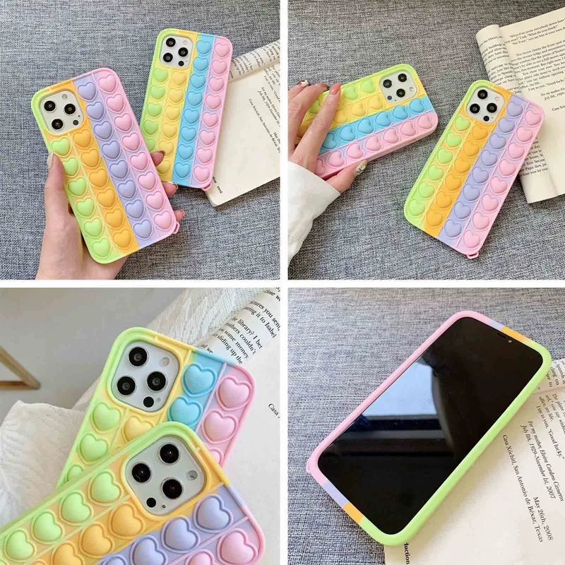 

3D Bubble Heart Protective Cover Soft Silicone Ultra-thin For Iphone Mobile Phone Case Apple 11/12/iPhone 8 / 7/SE 2020 New 1pc