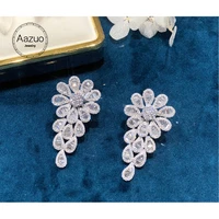 aazuo 18k solid white gold natural diamonds 4 0ct luxury high qulity stud earring 4cm length gift for women engagement party