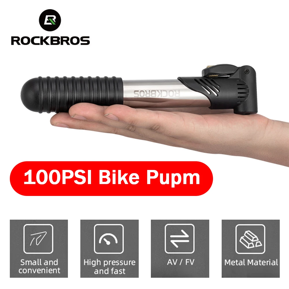 

ROCKBROS Bike Pump 100PSI FV AV Gas Nozzle Bicyle Pump MTB Road Mini Portable Air Inflator Stainless Alloy Cycling Accessories