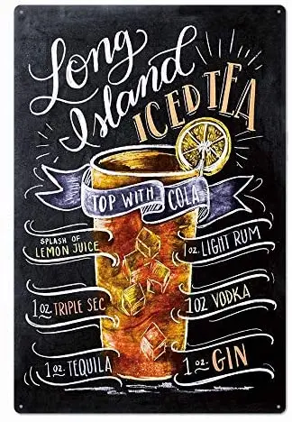 

Cocktail Recipe Iced Tea Novelty Parking Retro Metal Tin Sign Plaque Poster Wall Decor Art Shabby Chic Gift Suitable 12x8 Inch