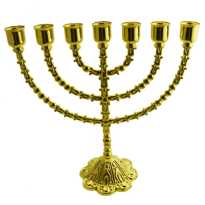 Большой подсвечник из 7 вещей Menorah hanukka позолоченный металлический сплав