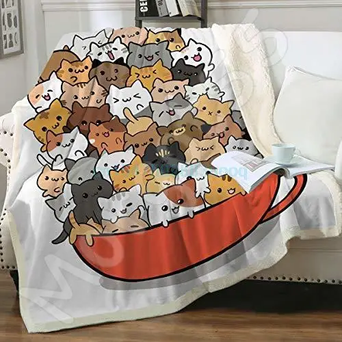 

Sleepwish Cat Fleece Throw Blanket Girls Kids Cute Animals Pet Pattern Sherpa Blanket/ for Bed Couch Chair Super Soft Warm