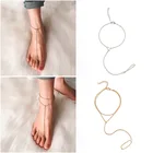 Браслеты на ногу женские с металлическими звеньями, модные простые анклеты на ногу с цепочкой, Пляжные Сандалии, босоножки в богемном стиле, летняя бижутерия