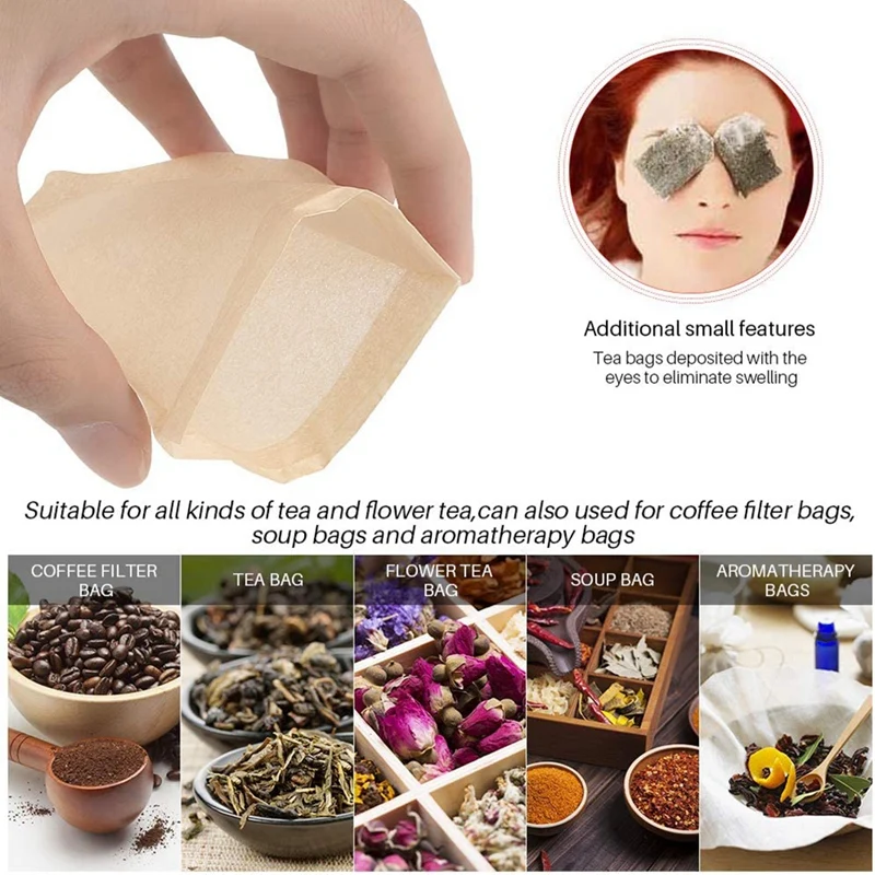 

Tea Bags,300 Pcs Disposable Empty Tea Bags Drawstring Tea Bags Natural Materials Tea Bags Suitable for Pine Leaf Tea