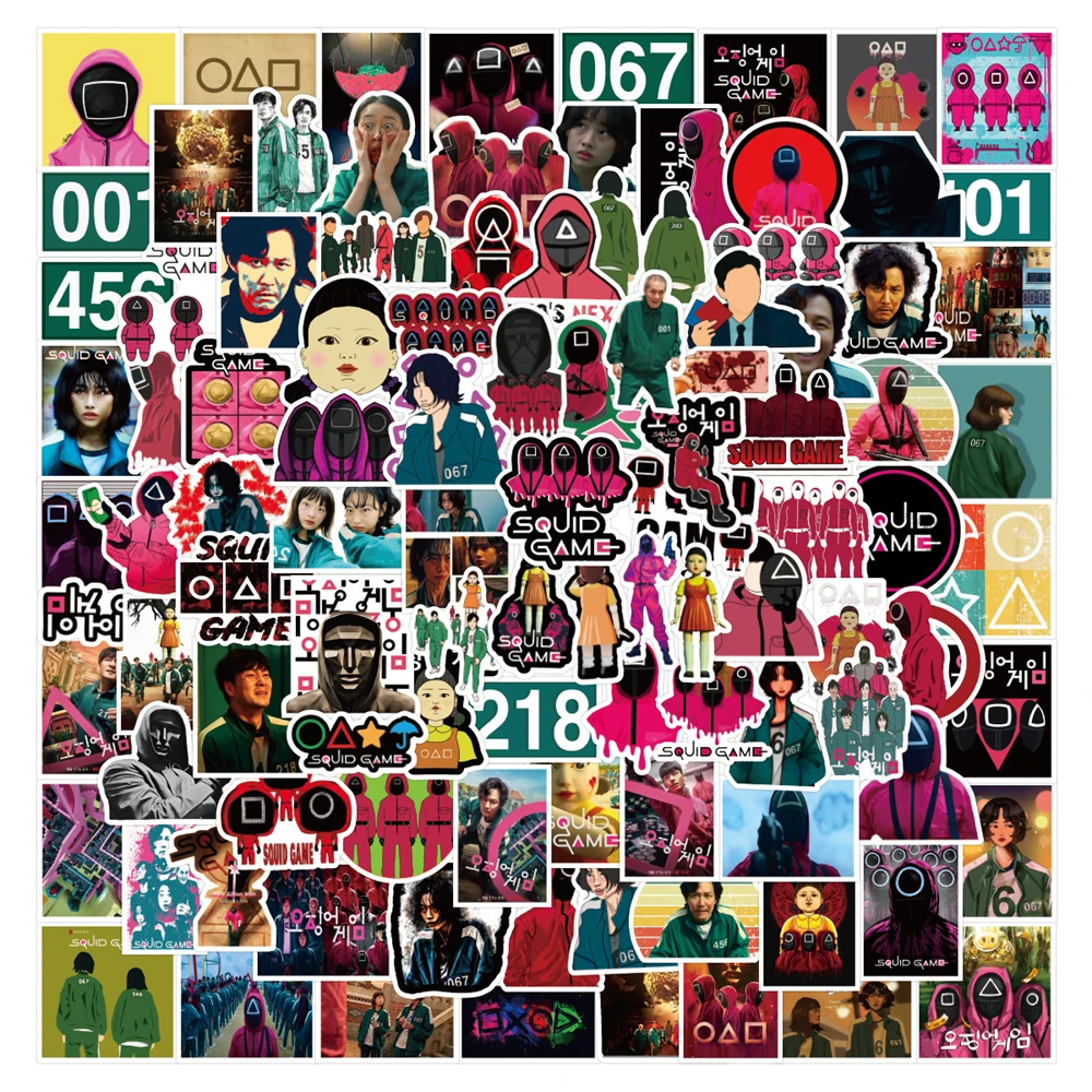 

10/30/50 pcs Squid Game Doodle Stickers Personality Korean Drama Graffiti Guitar Decals Skateboard Fridge DIY Sticker Kids Toy