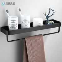 bathroom shelf wall mounted towel holder space aluminum black iiving room towel hanger storage rack with hook home tool