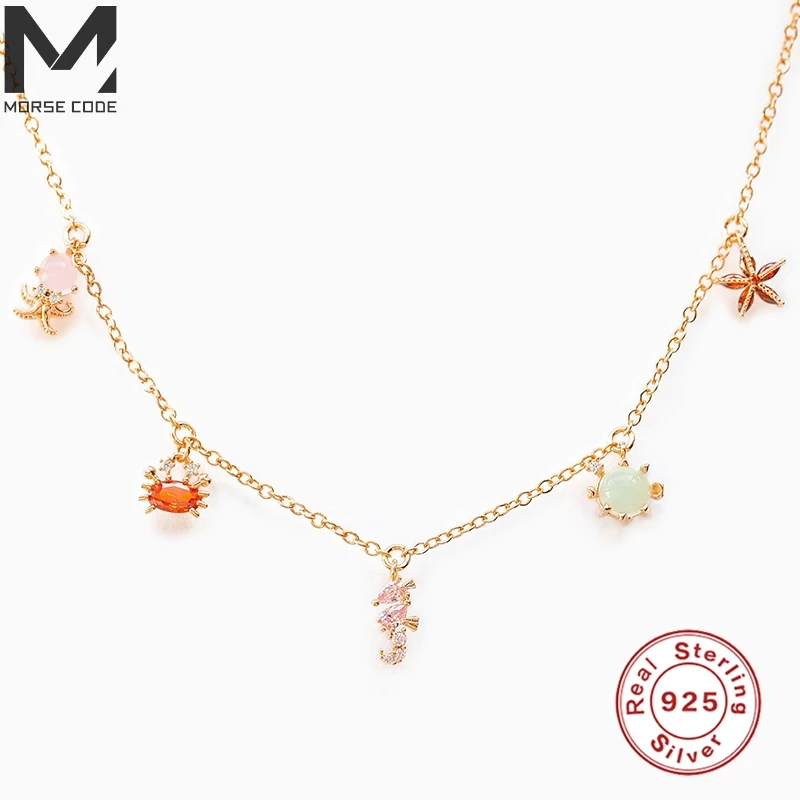 

MC 925 Sterling Silver Necklace Creative Uniqe Animal Starfish/seahorse Women Summer Beach Chains Choker Collier INS Hot Jewelry