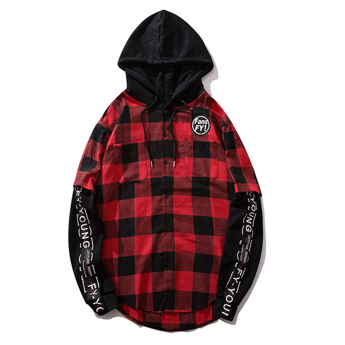 

11 BYBB'S DARK Hip Hop Plaid Letter Printed Men Hooded Shirts 2020 Harajuku Streetwear Long Sleeve Casual Cotton Oversized Tops