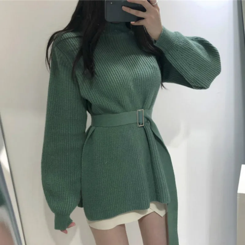 

Осенне-зимние элегантные женские длинные свитера, Модный вязаный пуловер, офисные женские корейские Шикарные Женские однотонные платья на ...