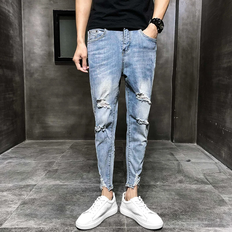 

2021 New Vintage Men Jeans 2021 Spring Distressed Broken Hole Pencil Jean Fashion Hip Hop Pantalon Homme Casual Male Clothing