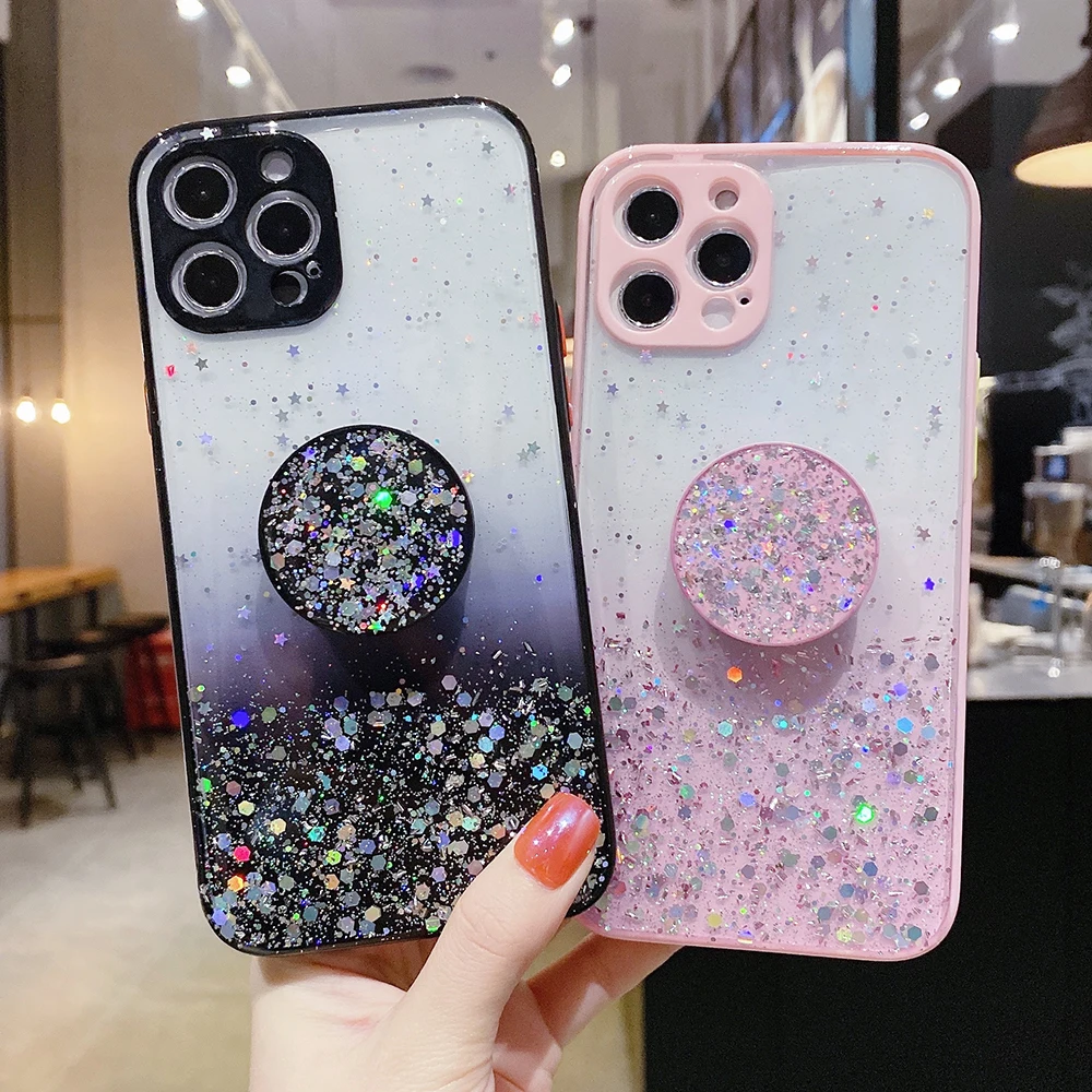 

Gradient Star Bling Glitter Case For Vivo Y19 Y17 Y50 Y20 V20 Y3 U10 U3X Y15 Y12 U3 Y5S Camera Protection Phone Stand Cover Capa