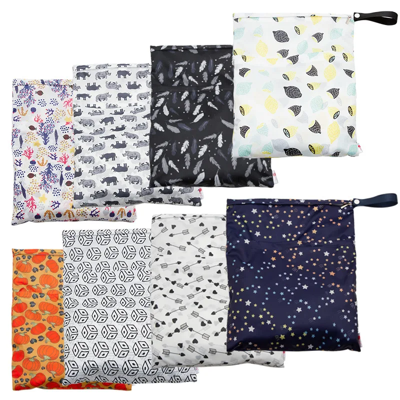 Bolsa de pa&ntilde;ales estampada para beb&eacute;, impermeable, pa&ntilde;al seco, con cremallera, bolso para cochecito, bolsa de viaje al aire libre, bolsa de almacenamiento de pa&ntilde;ales-0