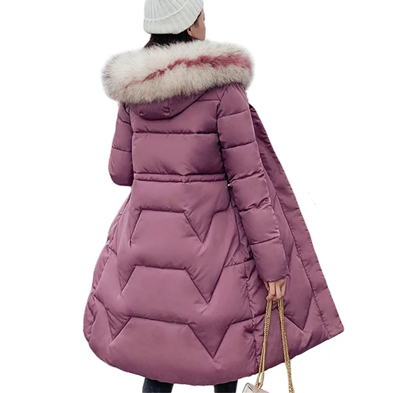 Elegant Big Fur Women Long Slim Winter Parkas Jacket Coat New Thick Warm Women Hooded Coat Cotton Padded Jackets Female