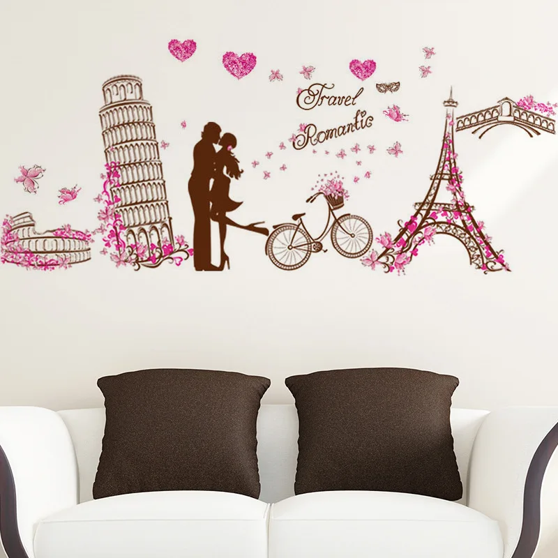 Paris Tower Love Mural Decal Bedroom Bedside Living Room Wall Decoration Sticker Home Painting PVC | Дом и сад