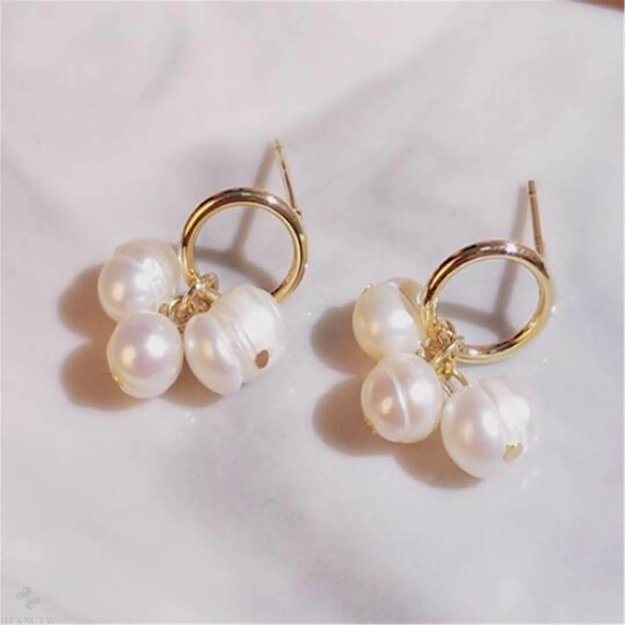 1 Pair White Baroque Pearl Earring 18k Circle Ear Stud Real Luxury Gift Women Irregular Fashion Flawless Jewelry Dangle AAA