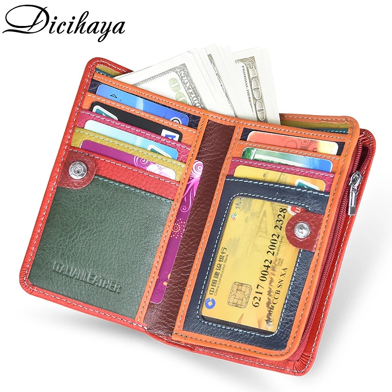 DICIHAYA Rfid Женский кошелек из натуральной кожи, Женский кошелек Portomonee, кошелек для монет, женские короткие сумки для денег, дизайнерская цветная открытка с вышивкой, сумка