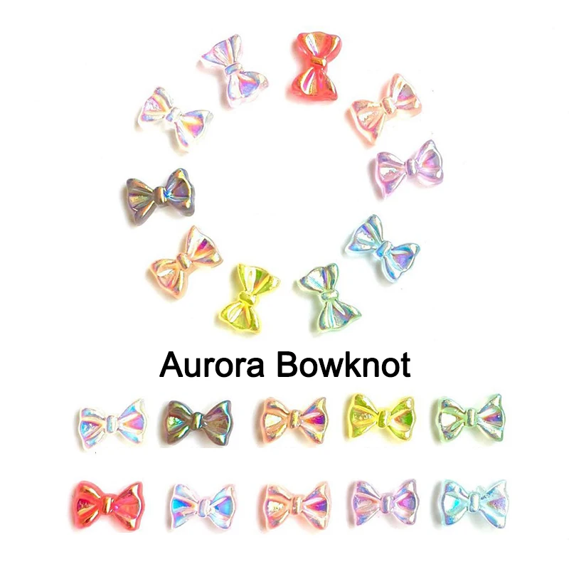 Resin Frosted Aurora Bowknot Nail Art Decoration Flat Back Mixed Color Fashion Fingernail DIY Accessories 20/50pcs