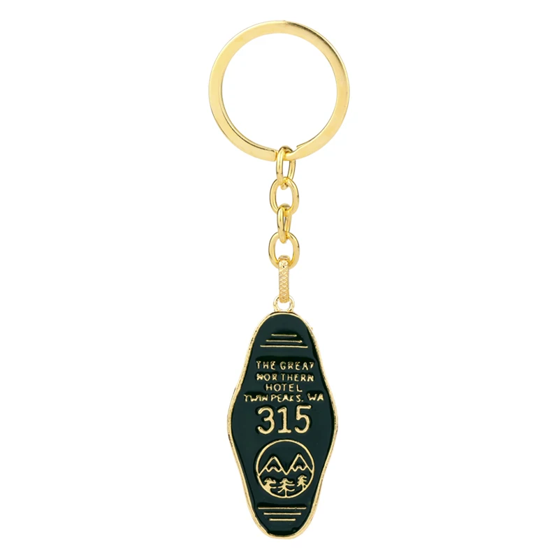 TV Show Twin Peaks Keyring Green Enamel Metal Keychain Letter The Great Northern Hotel Room # 315 Key Chains Key Holder Trinket