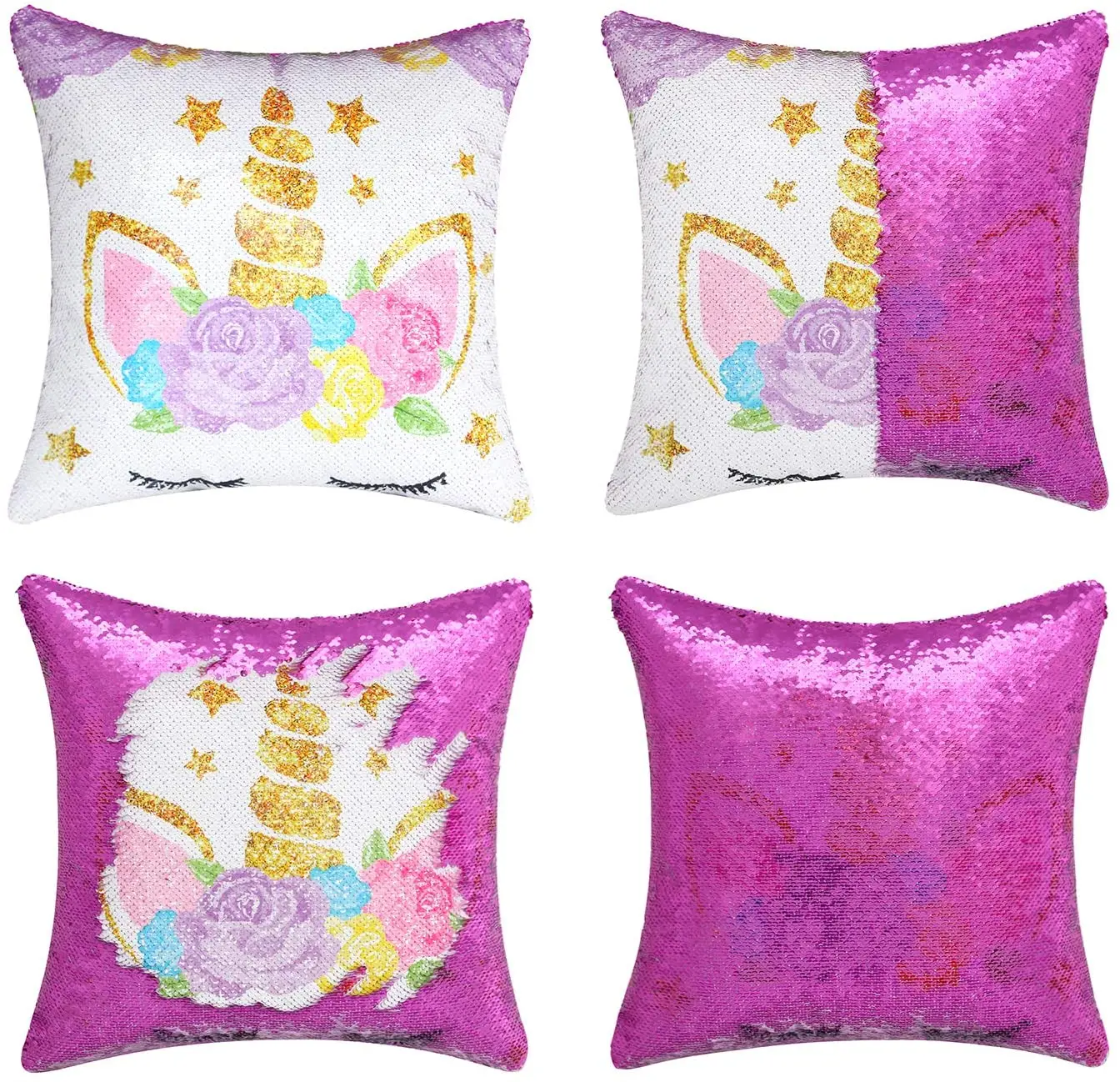 

Unicorn Gifts Mermaid Throw Pillow Cover Magic Reversible Sequin Cushion Cover Decorative Pillowcase Unicorn Room Decor for Girl
