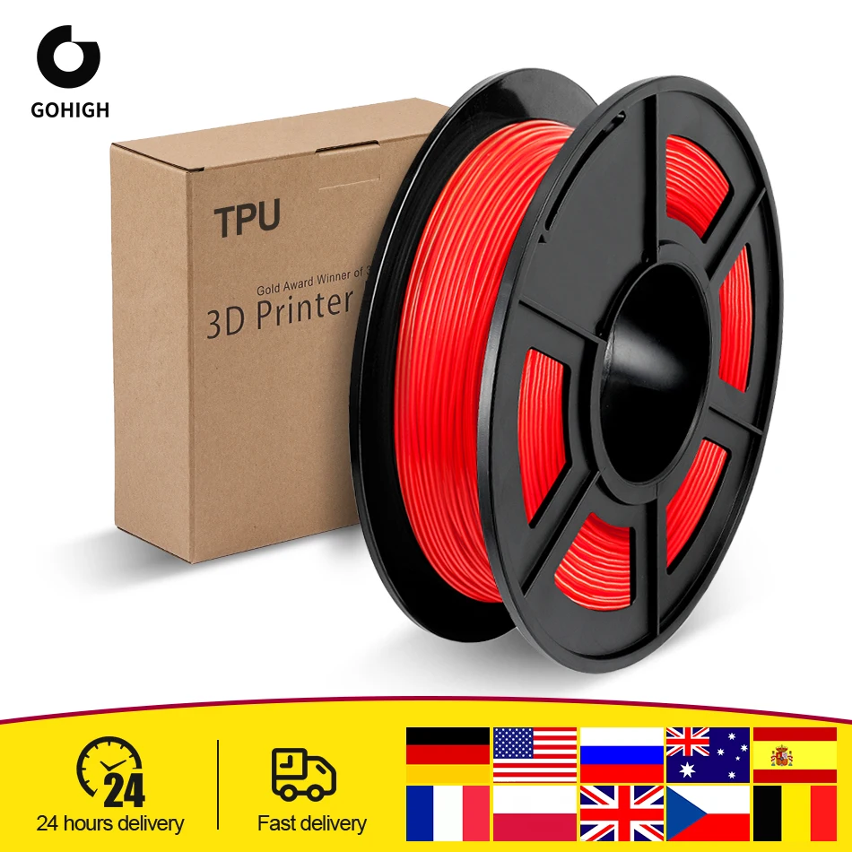 

GOHIGH 1.75mm Spool Flexible TPU 3D Printing Filament With Full Color Dimensional Accuracy +/-0.02mm 0.5KG For 3D Printer