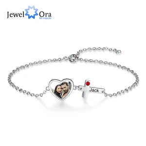 Дизайнерские Ювелирные изделия JewelOra-персонализированный браслет с памятью фото и сердцем, гравировка имени, крест, браслеты для женщин, камень для месяца рождения, подарок на заказ