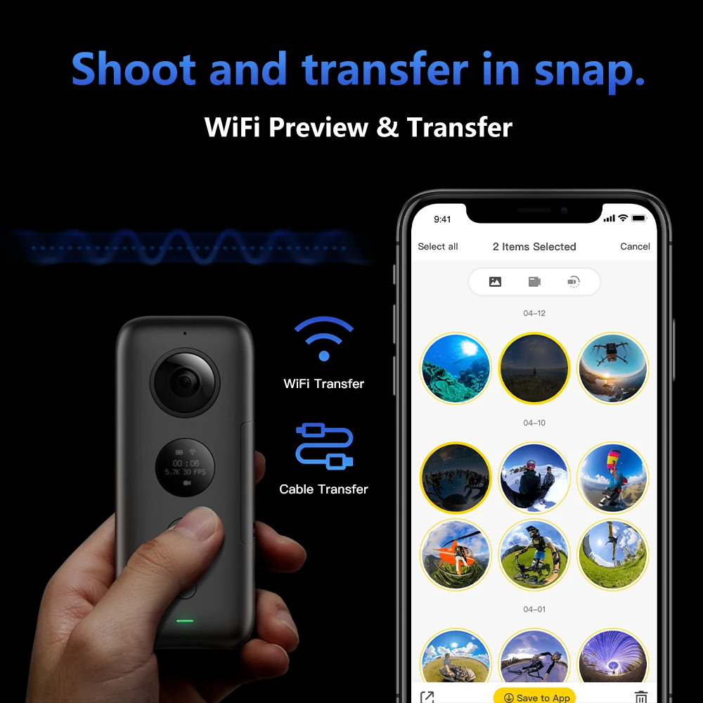 Экшн-камера Insta360 ONE X 360 видео 5 7 K и фото 18 МП с стабилизацией цветов Wi-Fi передача в