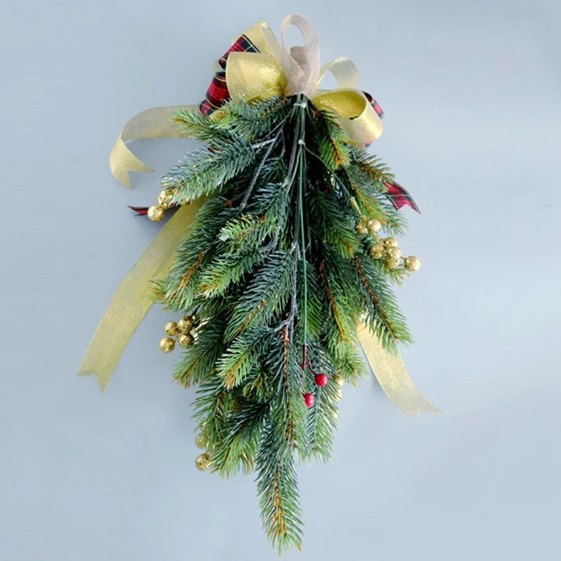 Christmas Swag Teardrop Door Artificial Pine Needles with Red Berry for Holiday Wall Hanging Decor | Дом и сад