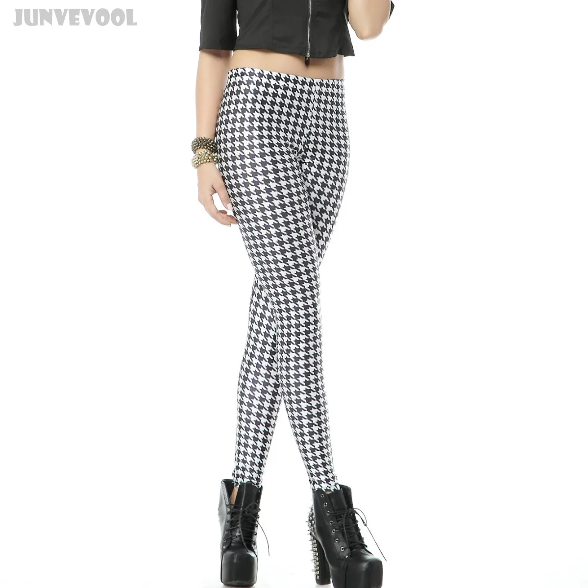 Леггинсы женские леггинсы брюки черно белые в сетку с принтом кота лоскутные