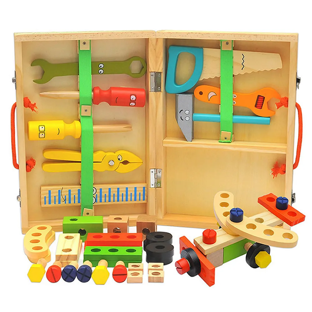 

Montessori Wooden Children Engineer Toolbox Toy Screw Assembly Nut Disassembly Repair Pretend Play Set Simulation Carpenter Gift