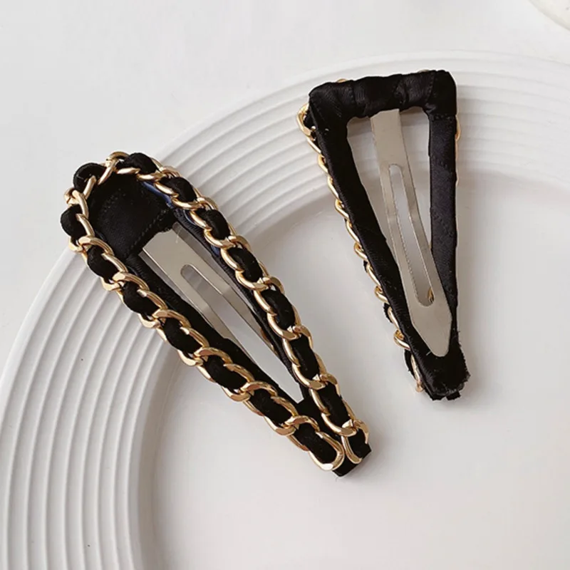 

[Xwen] 2021 New Women Metal Chain French Splicing BB Clip Hairpin Headdress Korean Black Hair Clips Fashion Hair Accessories