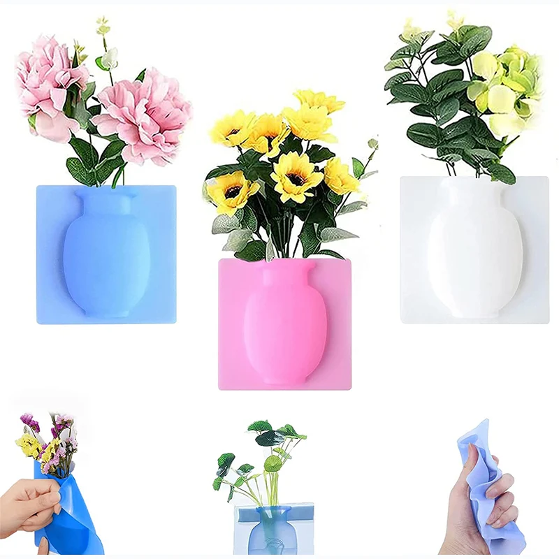 

Magic Silicone Vase Reusable Self-Adhesive Silicone Flower Vases Sticker Wall Mounted Flower Pot For Home Window Fridge Decor