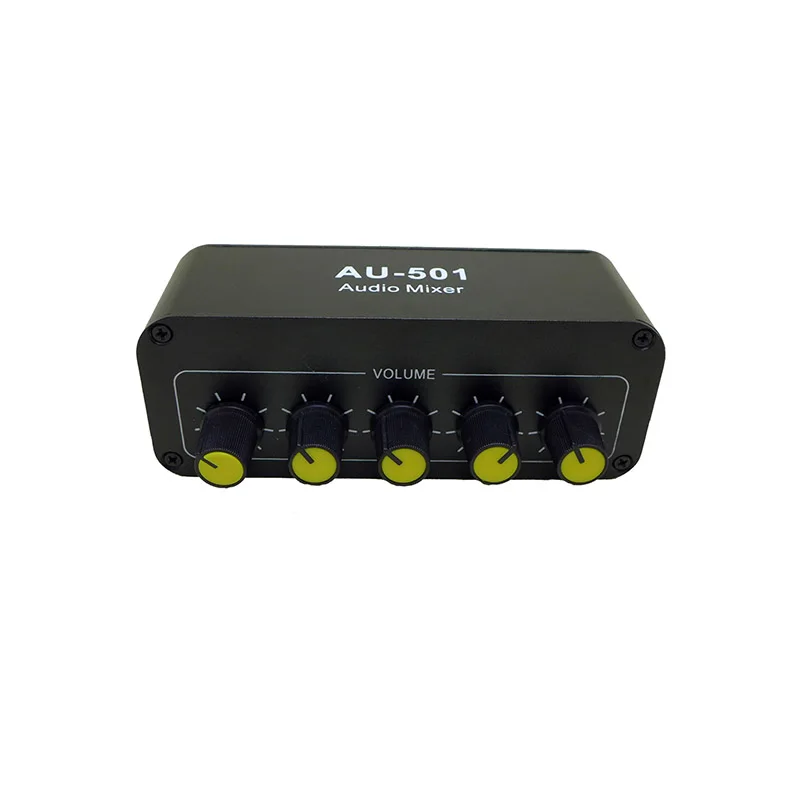 

Mezclador de Audio estreo (5 entradas y 1 salida), fuente de Audio multicanal, reverberador, interruptor, 3,5mm + interfaz RCA,