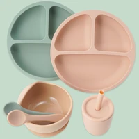 fashionable feeding baby silicone plate dinner set plates personalized food tray bowls collapsible spoon straw cup baby stuff