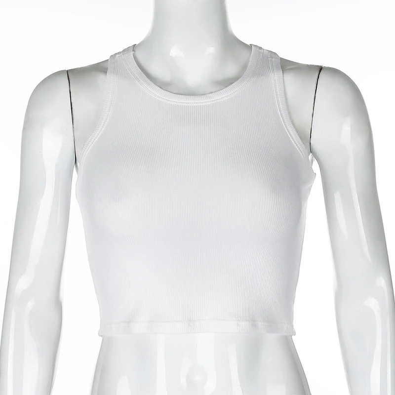 

Sukibandra 2021 Summer Sleeveless Sexy O Neck Women White Cotton Crop Top Korean Style Black Cute Tops Female Khaki Cropped Tank