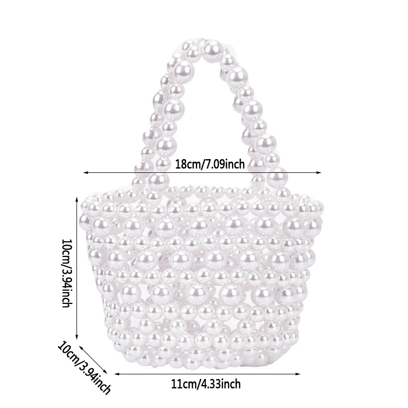 

Fashion Mini Pearl Bucket Bags Ladies Hand-woven Pearl Handbag Beaded Crossbody Bag Solid Color Casual Shoulder Bags Women Bag