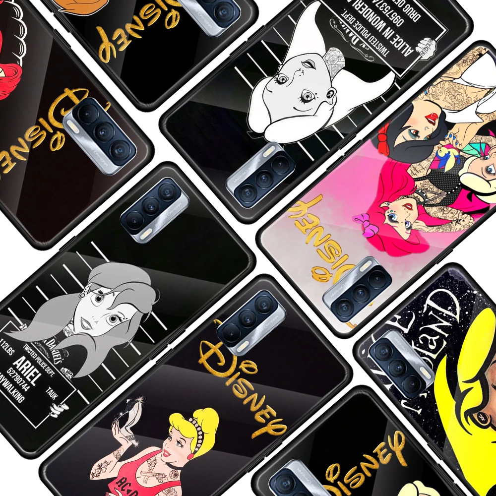 

Punk princess disney for OPPO Realme 7i 7 6 5 Pro C3 XT A9 2020 A52 Find X2Lite Luxury Tempered Glass Phone Case Cover